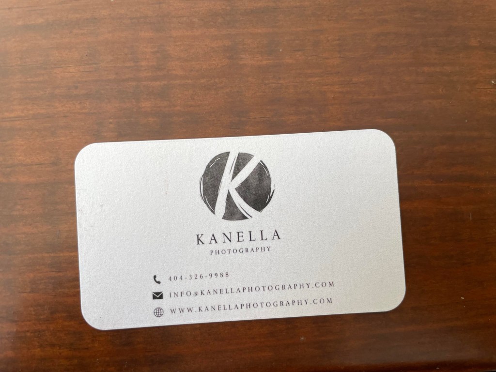 Back of business card for Kanella Photography