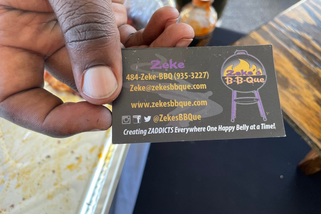 Business card of Zeke's B-B-Que